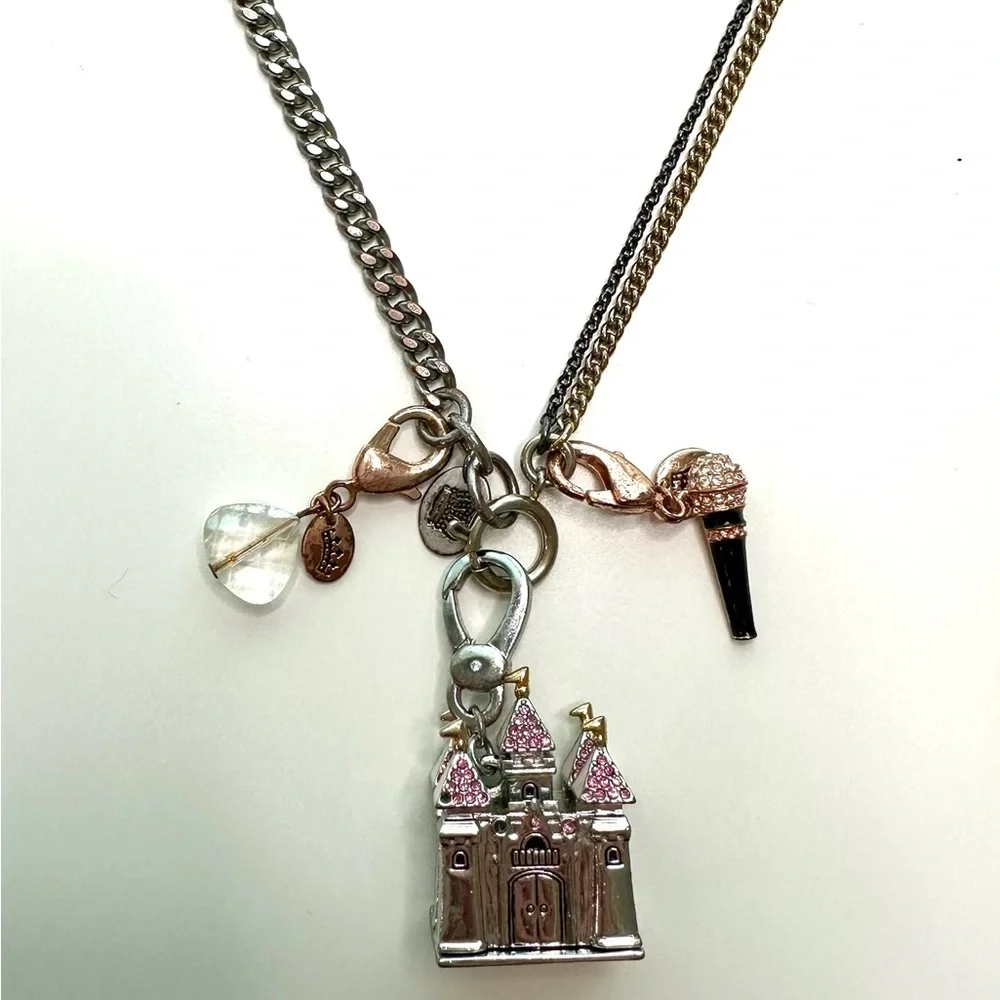 Juicy Couture Chunky Charm Silver Gold Black Tone Crystal Statement Necklace - Picture 7 of 16
